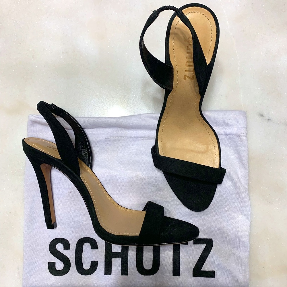 SCHUTZ Lorraine Sandal in Black Suede SZ 5.5